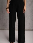 yu & me Set Negru Pantaloni Wide Leg și Top cu guler înalt și Drapaj în Talie Meridone