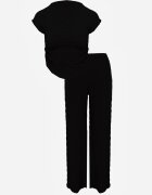 yu & me Set Negru Pantaloni Wide Leg și Top cu guler înalt și Drapaj în Talie Meridone