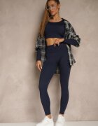 yu & me Set Sport Bleumarin Colanți High Waist și Longsleeve cu Spate Decorativ Dasalle