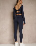 yu & me Set Sport Bleumarin Colanți High Waist și Longsleeve cu Spate Decorativ Dasalle