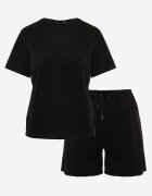 yu & me Set Sport Negru Din bumbac și vâscoză Tricou și Pantaloni scurți Areinna