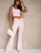 yu & me Set Sport Roz Mulat Top și Pantaloni Flare cu Legătură în Talie Koseria