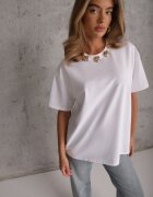 yu & me T-shirt oversize din bumbac decorat cu aplicații pătrate Evesilea Alb