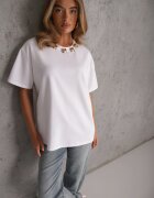 yu & me T-shirt oversize din bumbac decorat cu aplicații pătrate Evesilea Alb