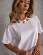 yu & me T-shirt oversize din bumbac decorat cu aplicații pătrate Evesilea Alb