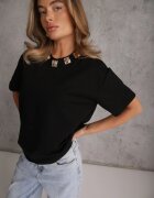 yu & me T-shirt oversize din bumbac decorat cu aplicații pătrate Evesilea Negru