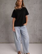 yu & me T-shirt oversize din bumbac decorat cu aplicații pătrate Evesilea Negru