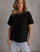 yu & me T-shirt oversize din bumbac decorat cu aplicații pătrate Evesilea Negru