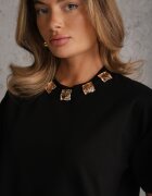 yu & me T-shirt oversize din bumbac decorat cu aplicații pătrate Evesilea Negru