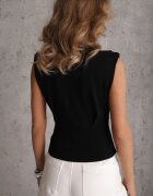 yu & me Top Negru din Vascoză fără Mâneci cu Bureței la Umeri și Lanț Brizeli