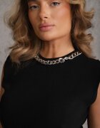 yu & me Top Negru din Vascoză fără Mâneci cu Bureței la Umeri și Lanț Brizeli