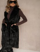 yu & me Vestă Neagră de blană cu curea legată decorată cu cusături Ranitila