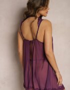 yuna Cămașă de noapte din plasă violetă cu stringi cu bretele decorative și dantelă la decolteu Torinda