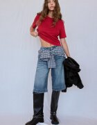 Stradivarius B01 Tricou Simplu Regular Fit Roșu Închis Xxs