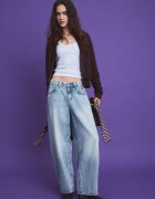Stradivarius B09 Hanorac Cropped Cu Fermoar Și Guler Înalt Vânătă Xs