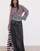 Stradivarius B11 Tricou Cu Mânecă Lungă Cu Dungi Și Talie Ajustată Purpuriu Închis L