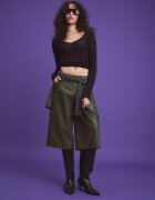 Stradivarius Bermude Cargo Imitație De Piele Kaki 40