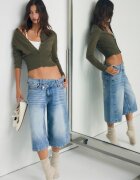 Stradivarius Bermude Cu Talie Încrucișată Efect Prespălat Denim Overdyed 42