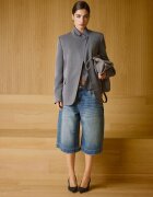 Stradivarius Bermude Denim Largi Cu Buzunare Maxi Efect Prespălat Denim Albastru Mediu 42