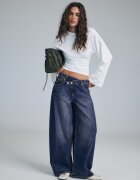 Stradivarius Blugi Baggy Cu Talie Încrucișată Albastru Overdye 42
