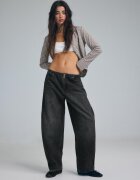 Stradivarius Blugi Barrel Cu Ajustor Efect Prespălat Negru Denim 40
