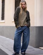 Stradivarius Blugi Barrel Cu Buzunare Și Talie Joasă Efect Prespălat Denim Albastru Mediu 42