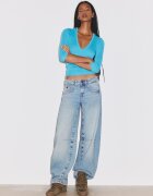 Stradivarius Blugi Barrel Cu Talie Joasă Efect Prespălat Denim Albastru Mediu Deschis 36