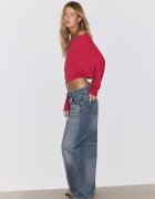 Stradivarius Blugi Barrel Talie Joasă Efect Prespălat Denim Albastru Mediu 40