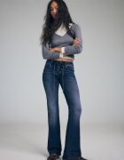 Stradivarius Blugi Bootcut Cu Fundă Denim Negru Efect Prespălat 32