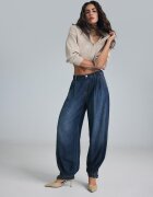 Stradivarius Blugi Bufant Efect Prespălat Denim Albastru Mediu 42