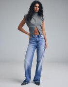 Stradivarius Blugi D92 Drepți Largi Efect Prespălat Denim Albastru Mediu Deschis 42