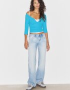 Stradivarius Blugi Drepți Cu Talie Joasă Efect Prespălat Denim Albastru Mediu Deschis 40