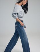 Stradivarius Blugi Drepți Talie Joasă Tip Martillo Efect Prespălat Denim Albastru Mediu 32