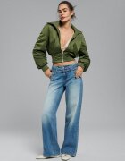 Stradivarius Blugi Largi Cu Talie Dublă Efect Prespălat Denim Albastru Mediu 32
