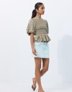 Stradivarius Bluză Peplum Cu Mânecă Scurtă Kaki Xl