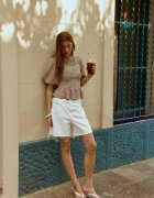 Stradivarius Bluză Peplum Cu Mânecă Scurtă Maro S