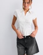 Stradivarius Cămașă Cu Mânecă Scurtă Și Croială Sub Bust Ecru L
