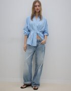 Stradivarius Cămașă Din Poplin Cu Pliuri Albastru Cer M