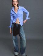 Stradivarius Cămașă Simplă Fitted Albastru Denim Xs