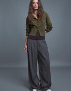 Stradivarius Cardigan Cambrat Cu Guler Cu Bandă Kaki L