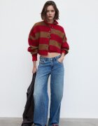 Stradivarius Cardigan Cu Dungi Și Guler Funnel Bej M