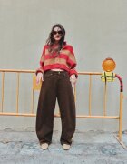 Stradivarius Cardigan Cu Dungi Și Guler Funnel Bej S