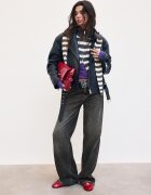 Stradivarius Cardigan Din Tricot Cu Fermoar Și Dungi Gri Închis Xs