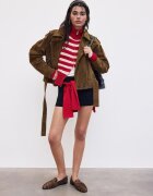 Stradivarius Cardigan Din Tricot Cu Fermoar Și Dungi Roșu S