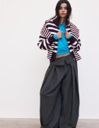 Stradivarius Cardigan Din Tricot Cu Fermoar Și Dungi Vânătă M
