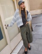 Stradivarius Cardigan Din Tricot Cu Fermoar Și Glugă Gri Marengo S
