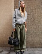 Stradivarius Cardigan Din Tricot Cu Fermoar Și Glugă Gri Melanj L