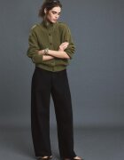 Stradivarius Cardigan Din Tricot Cu Guler Înalt Și Nasturi Kaki Xs