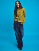 Stradivarius Cardigan Din Tricot Cu Guler Înalt Și Rând Dublu De Nasturi Verde Măslină S