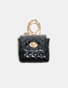Stradivarius Charm Mini Geantă Matlasată Negru Os
